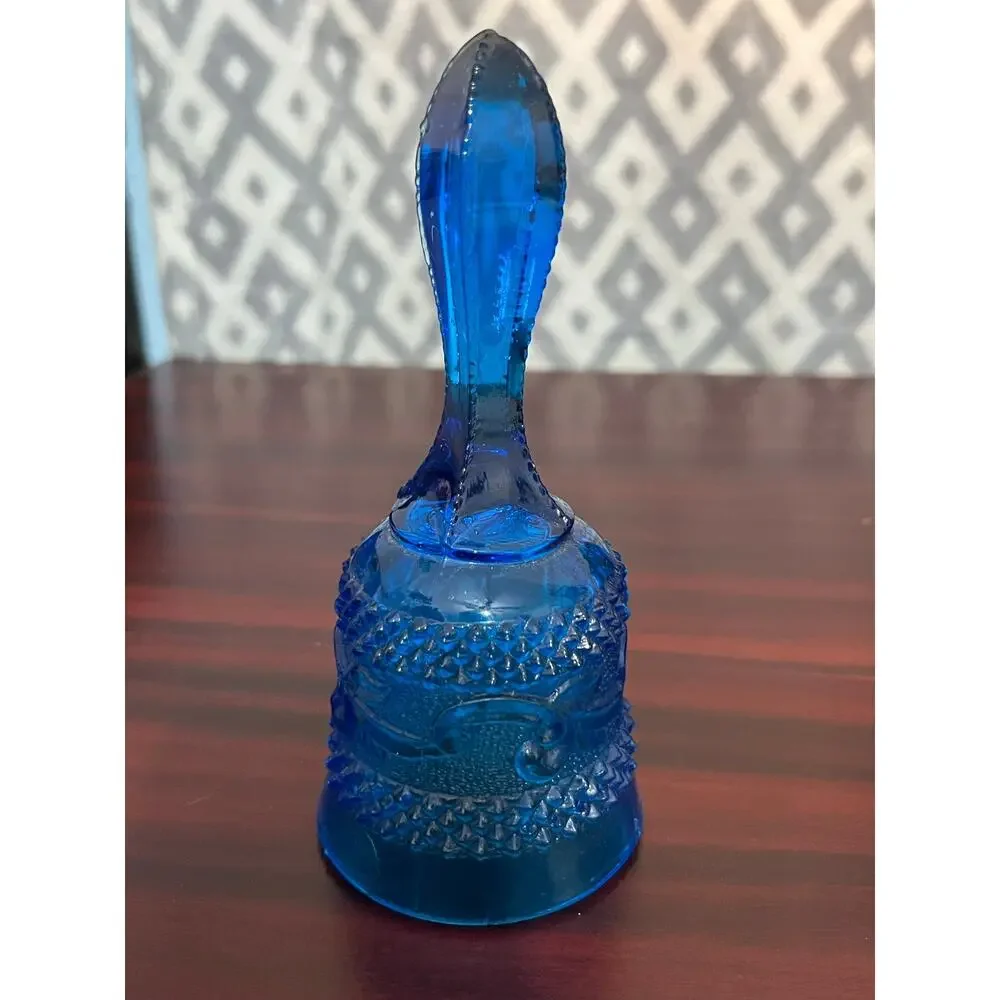 VTG Fenton Blue Glass Bell Diamond Point Scrolls